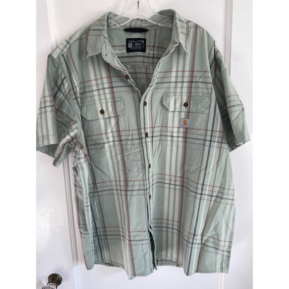 Carhartt Men's XL Shirt Loose Fit Midweight Short Sleeve Plaid Button Up 105175